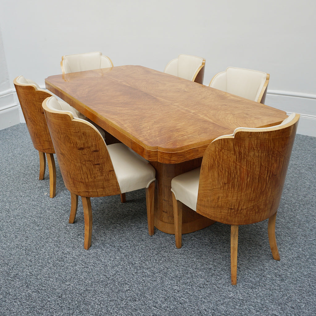 Vintage Six Seater Art Deco Dining Table and Chairs by Harry & Lou Epstein - Satinwood Veneer - Jeroen Markies Art Deco