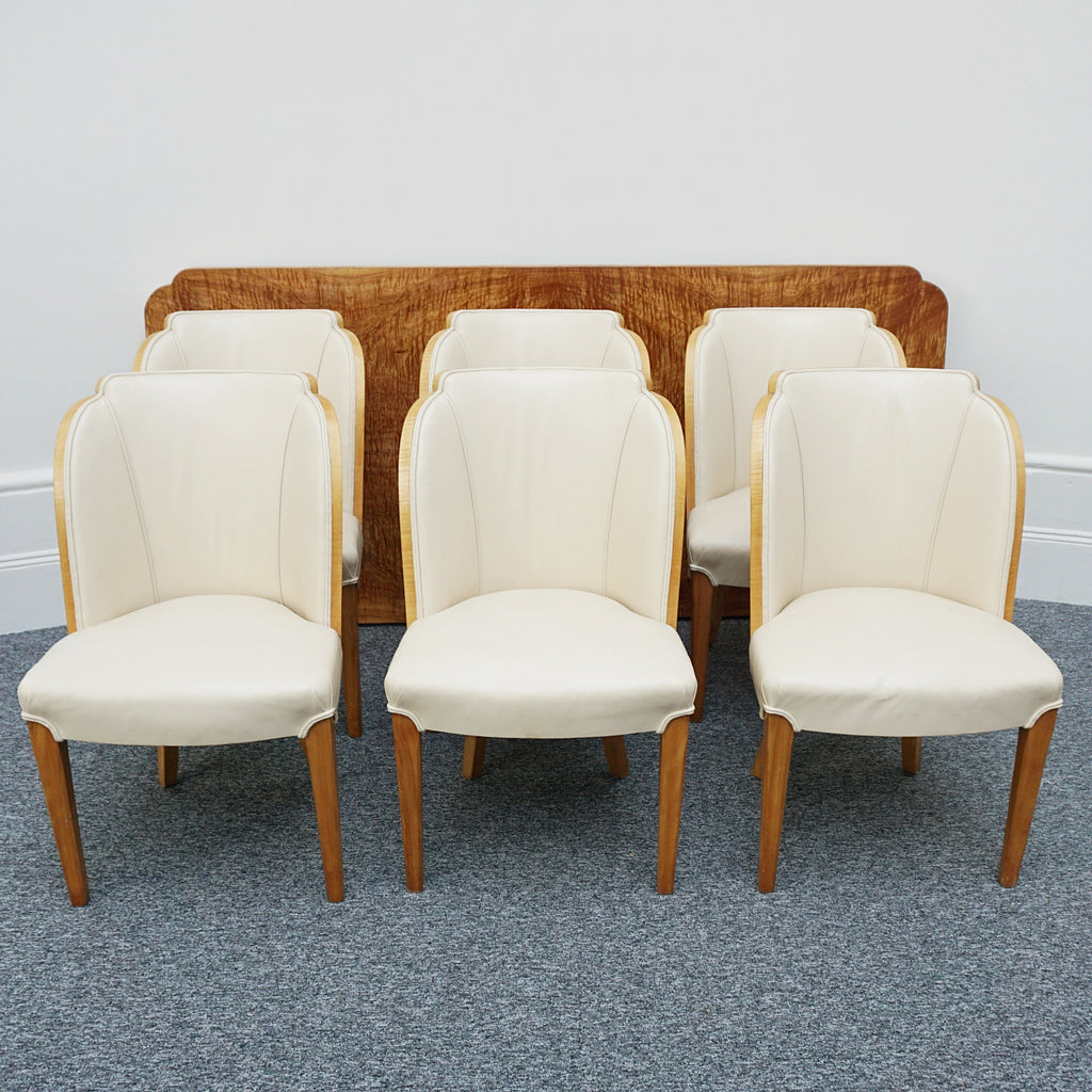Vintage Six Seater Art Deco Dining Table and Chairs by Harry & Lou Epstein - Satinwood Veneer - Jeroen Markies Art Deco