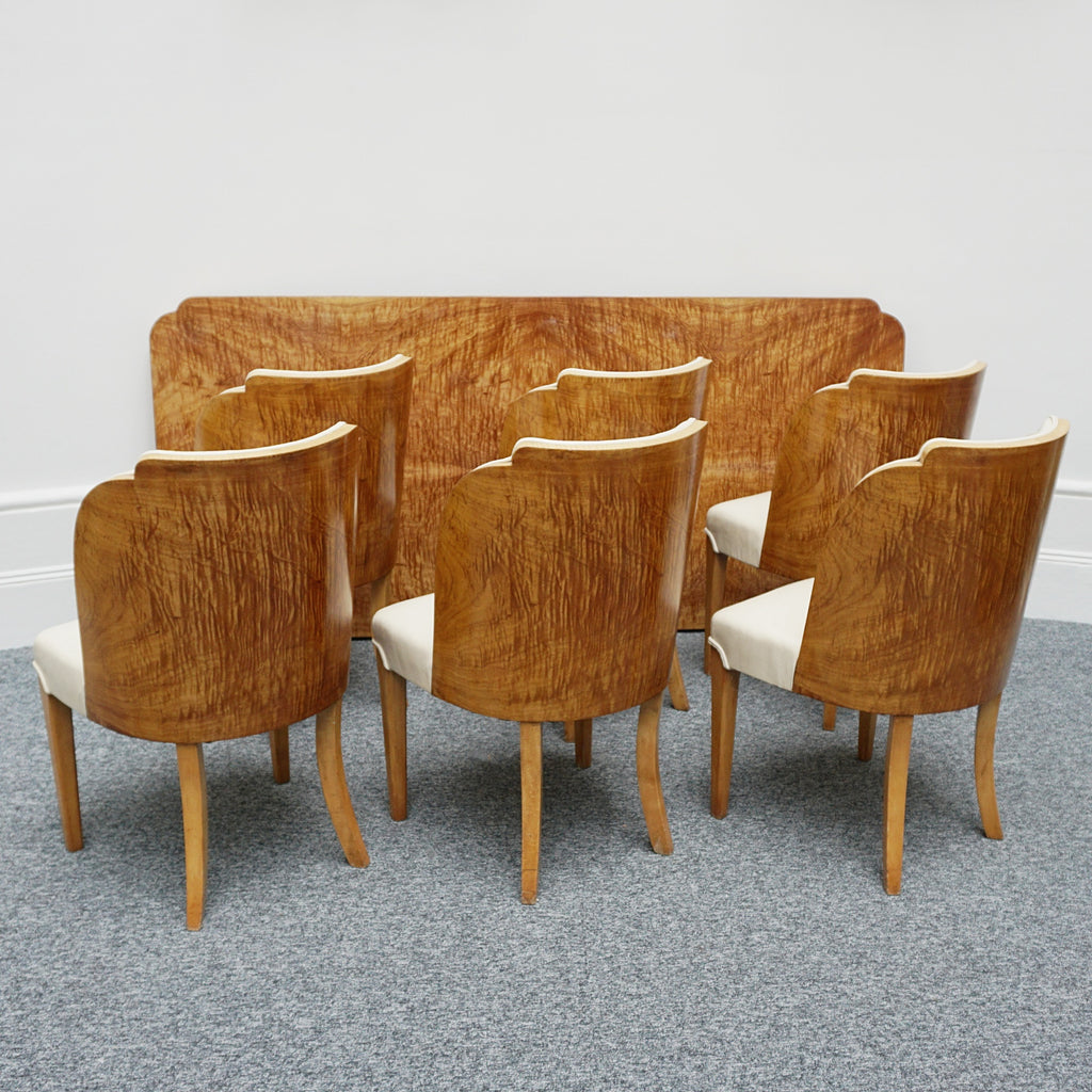 Vintage Six Seater Art Deco Dining Table and Chairs by Harry & Lou Epstein - Satinwood Veneer - Jeroen Markies Art Deco
