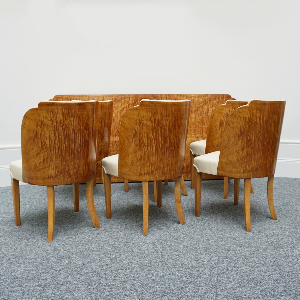 Vintage Six Seater Art Deco Dining Table and Chairs by Harry & Lou Epstein - Satinwood Veneer - Jeroen Markies Art Deco