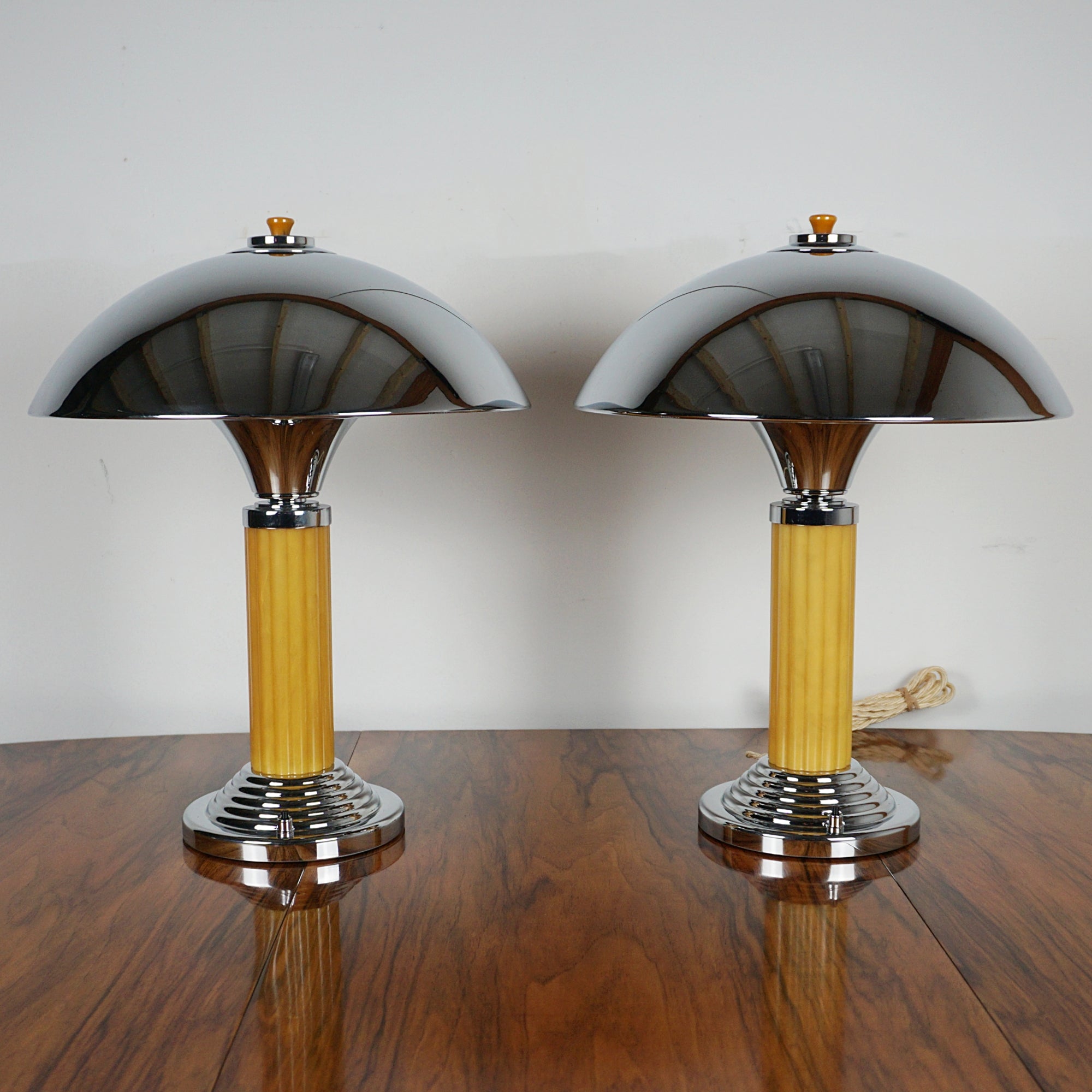 Pair of Art Deco Dome Lamps Bakelite and Chromed Metal - Markies Antiques Ltd