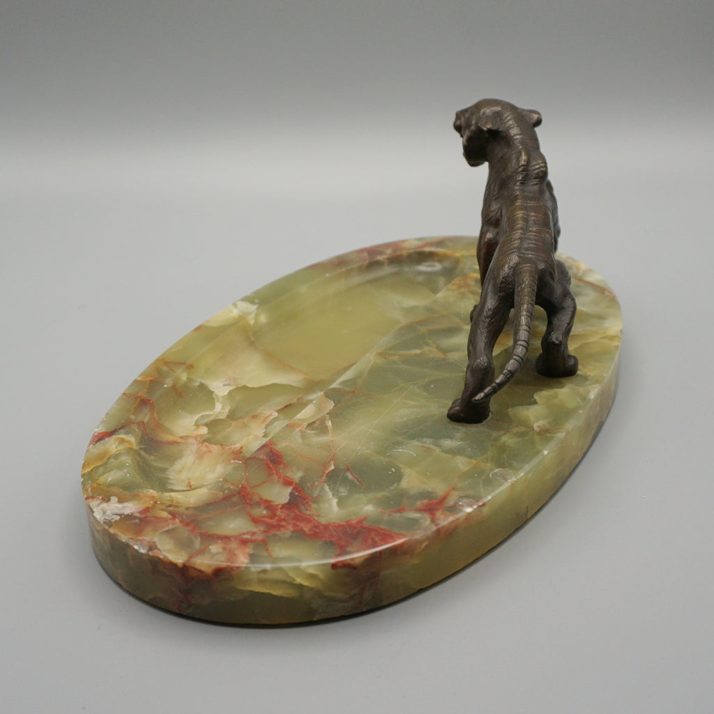 Art Deco Pin Tray with Bronze Prowling Tiger Over an Onyx Base - Jeroen Markies Art Deco
