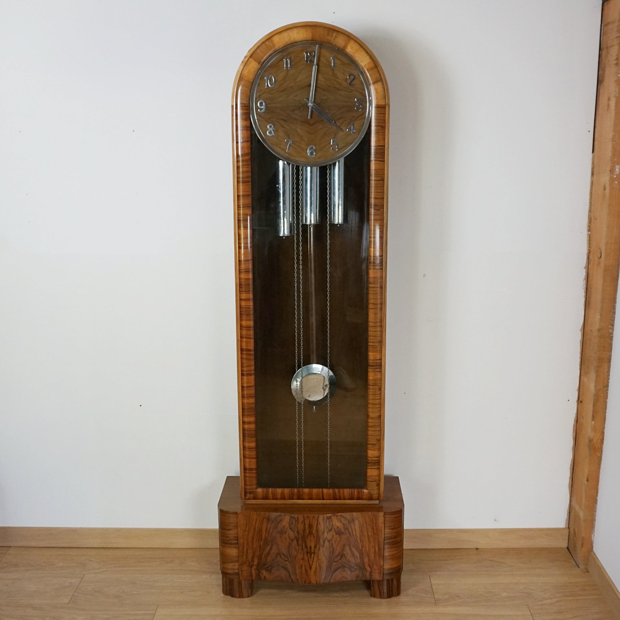 Art Deco Burr Walnut Longcase Clock - Markies Antiques Ltd