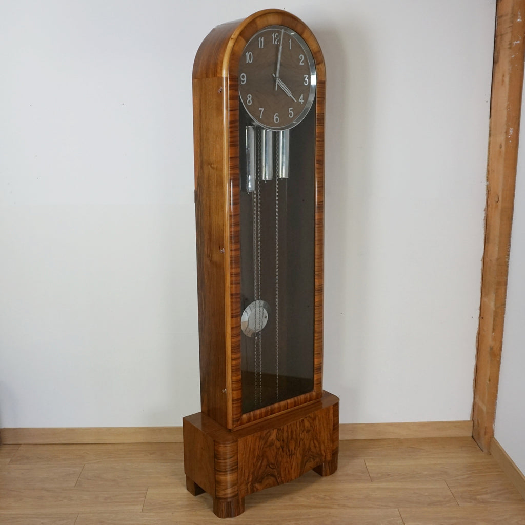 Art Deco Burr Walnut Longcase Clock - Markies Antiques Ltd