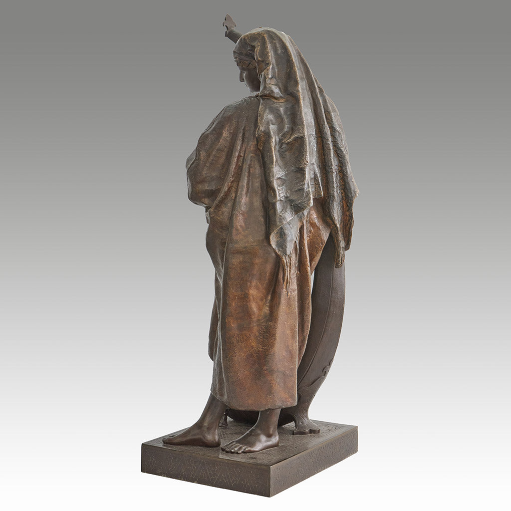 Late 19th Century Bronze. Spelter and enamel with cream yellow patination. Harp playing figure. - Jeroen Markies Art Deco