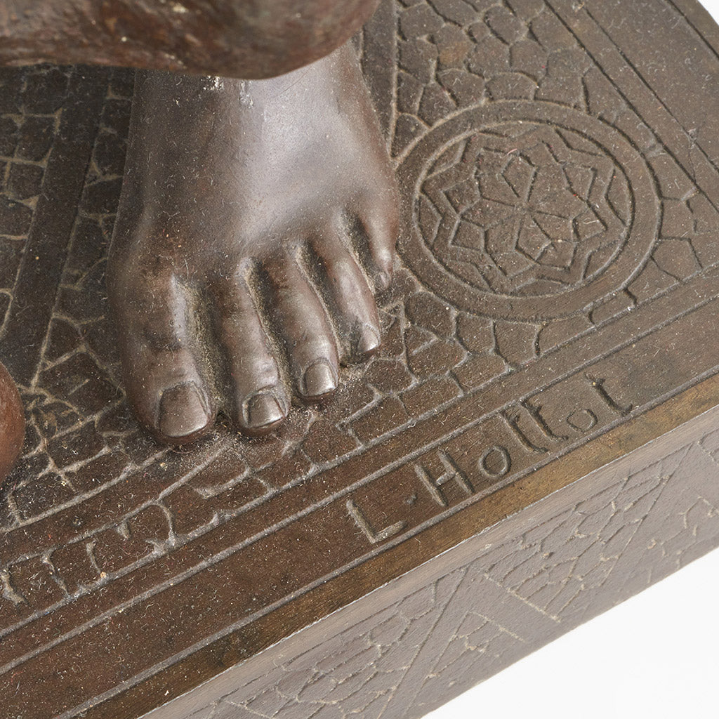 Late 19th Century Bronze. Spelter and enamel with cream yellow patination. Harp playing figure. - Jeroen Markies Art Deco