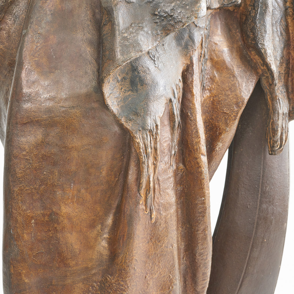 Late 19th Century Bronze. Spelter and enamel with cream yellow patination. Harp playing figure. - Jeroen Markies Art Deco