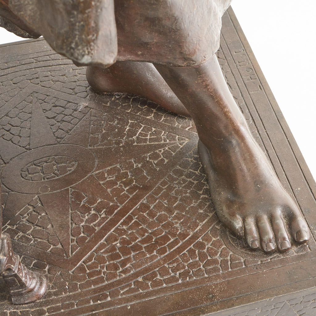 Late 19th Century Bronze. Spelter and enamel with cream yellow patination. Harp playing figure. - Jeroen Markies Art Deco\