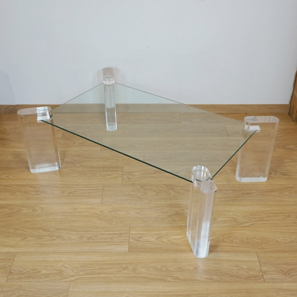 Original Karl Springer Lucite and Glass Coffee Table - Markies Antiques Ltd 
