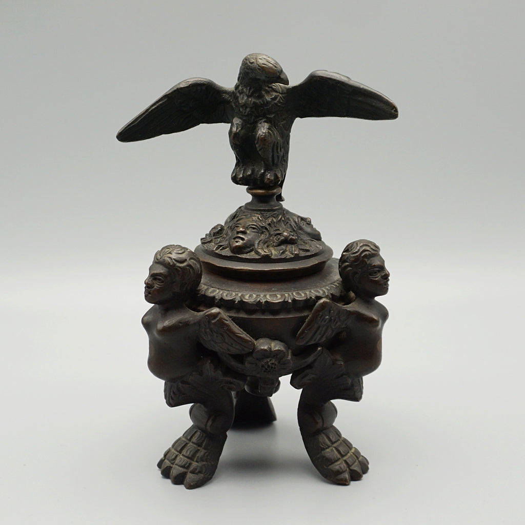 Napoleon III Bronze Inkwell Encrier with Eagle and Winged Cherubs - Jeroen Markies Art Deco