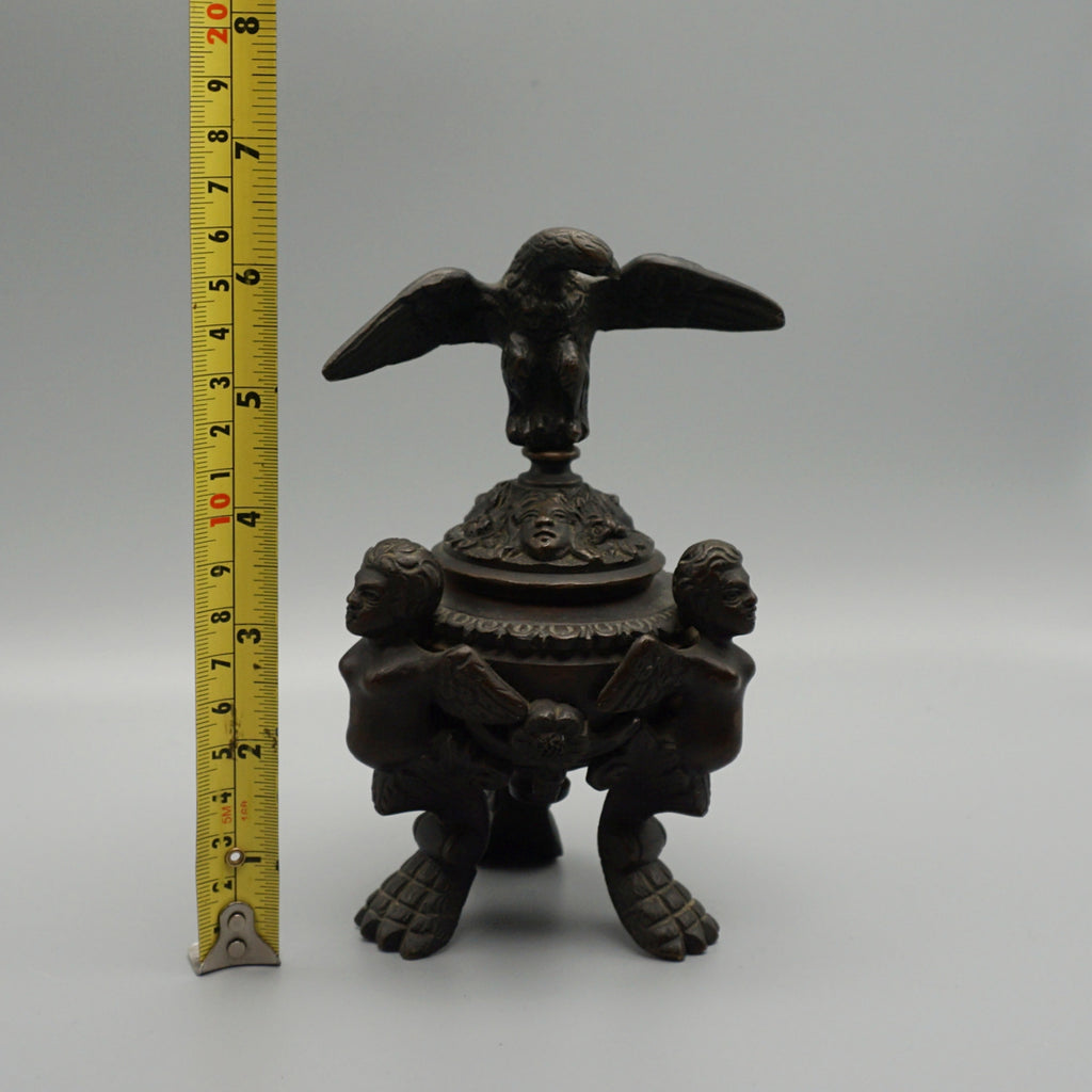 Napoleon III Bronze Inkwell Encrier with Eagle and Winged Cherubs - Jeroen Markies Art Deco