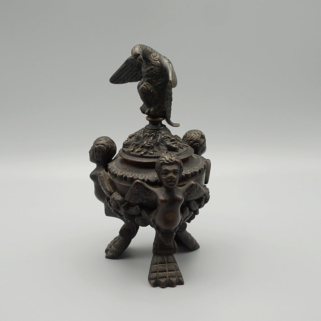 Napoleon III Bronze Inkwell Encrier with Eagle and Winged Cherubs - Jeroen Markies Art Deco
