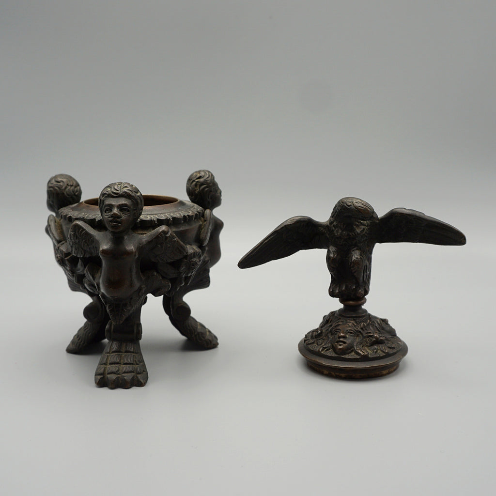 Napoleon III Bronze Inkwell Encrier with Eagle and Winged Cherubs - Jeroen Markies Art Deco