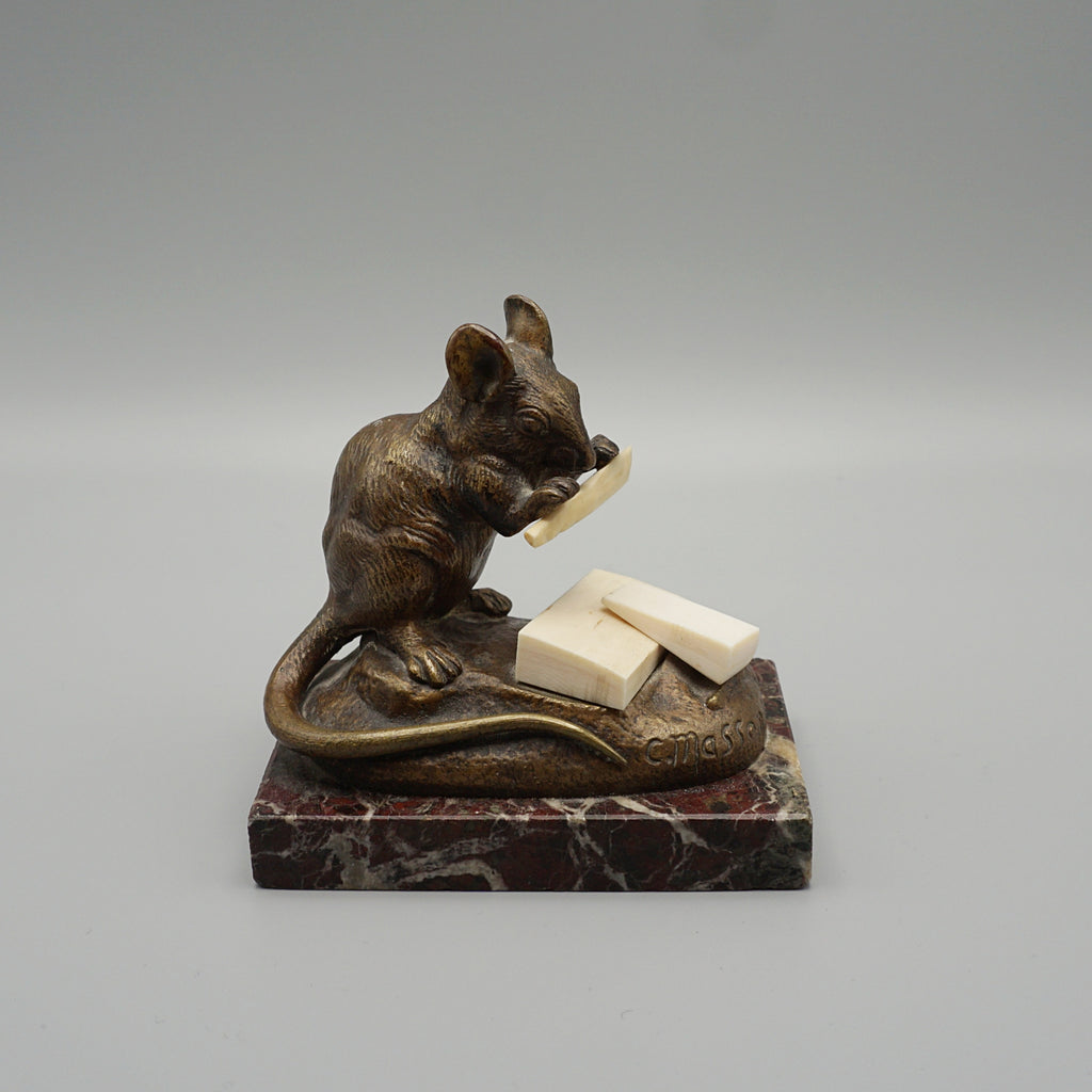 Masson Mouse with Cheese Bronze with Marble Base - Jeroen Markies Art Deco