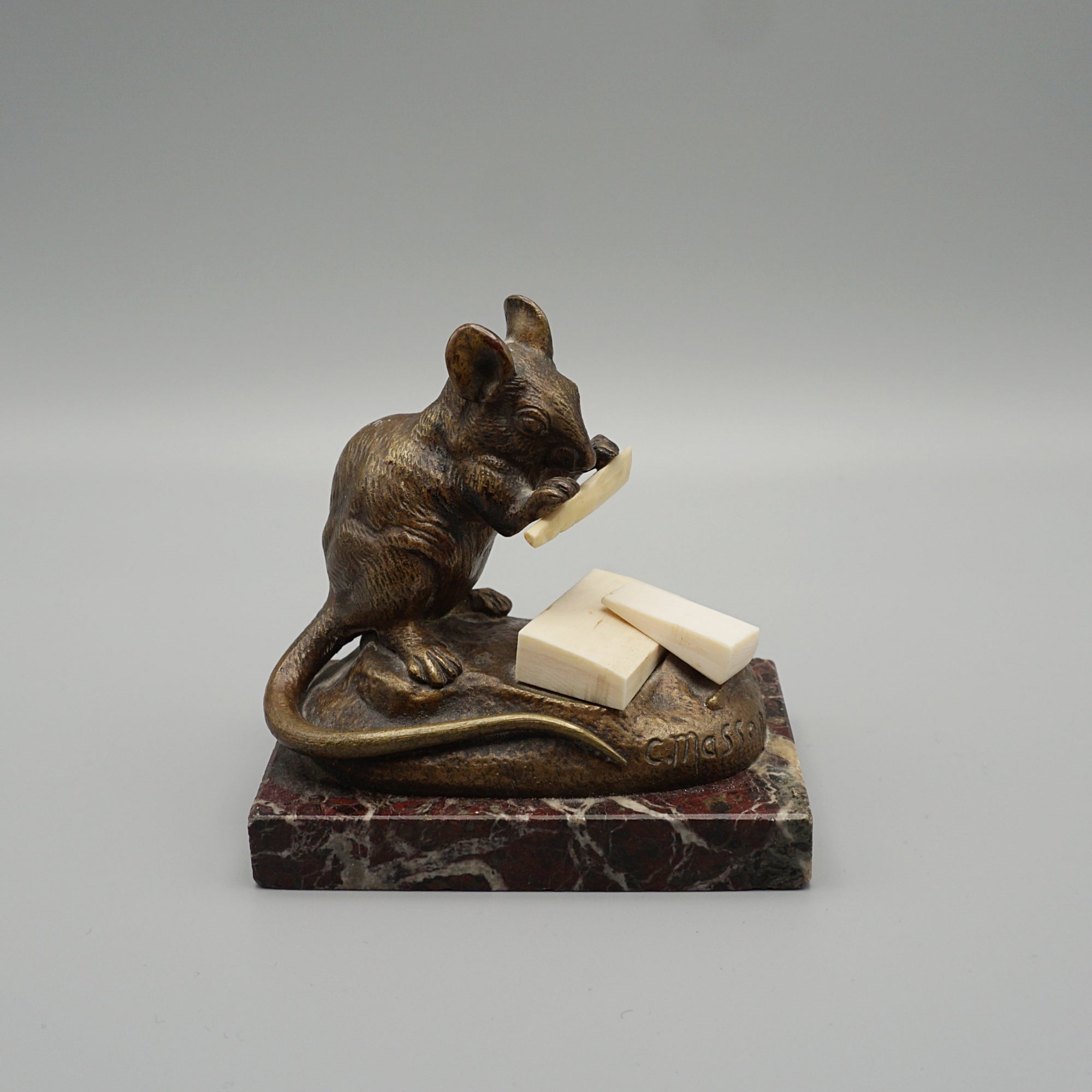 Masson Mouse with Cheese Bronze with Marble Base - Jeroen Markies Art Deco