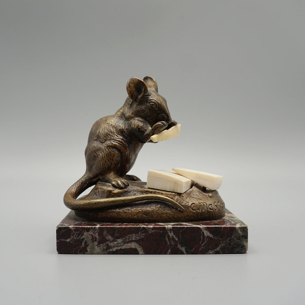 Masson Mouse with Cheese Bronze with Marble Base - Jeroen Markies Art Deco