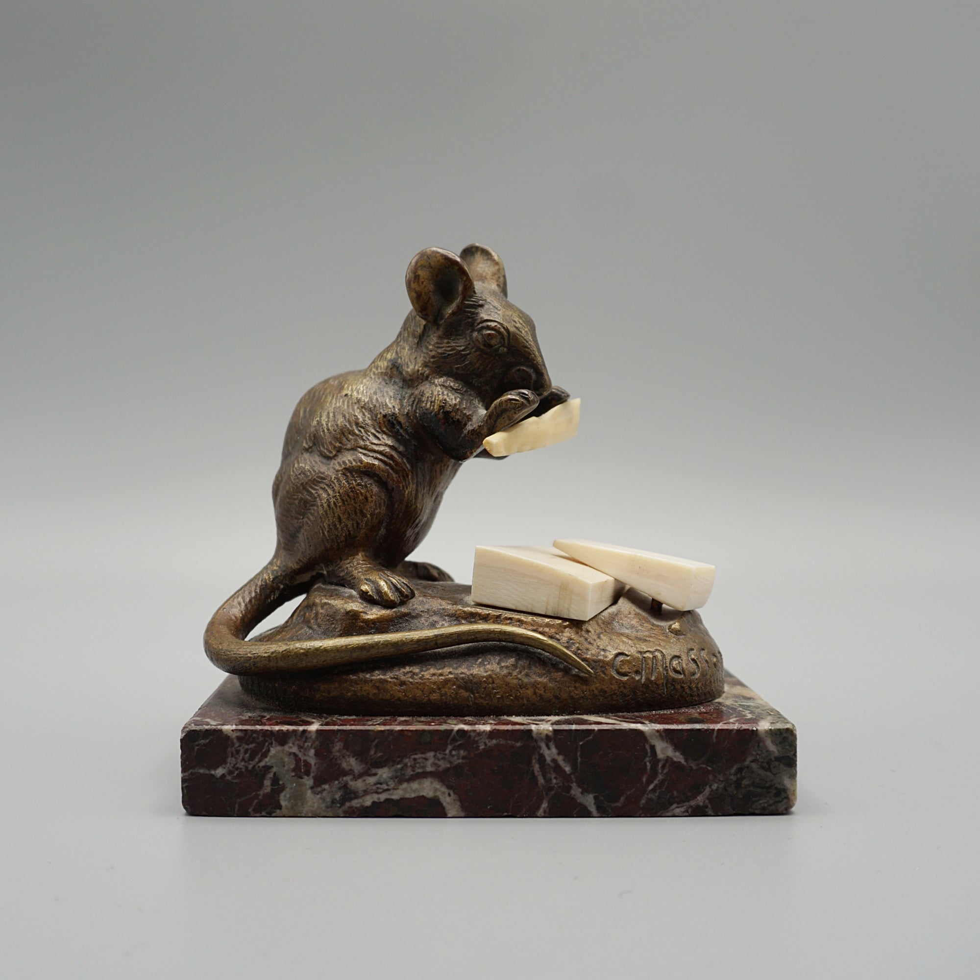 Masson Mouse with Cheese Bronze with Marble Base - Jeroen Markies Art Deco