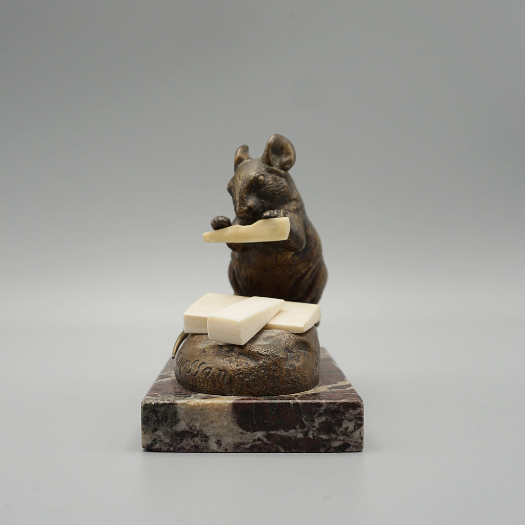 Masson Mouse with Cheese Bronze with Marble Base - Jeroen Markies Art Deco