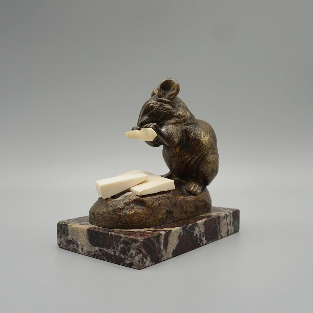 Masson Mouse with Cheese Bronze with Marble Base - Jeroen Markies Art Deco