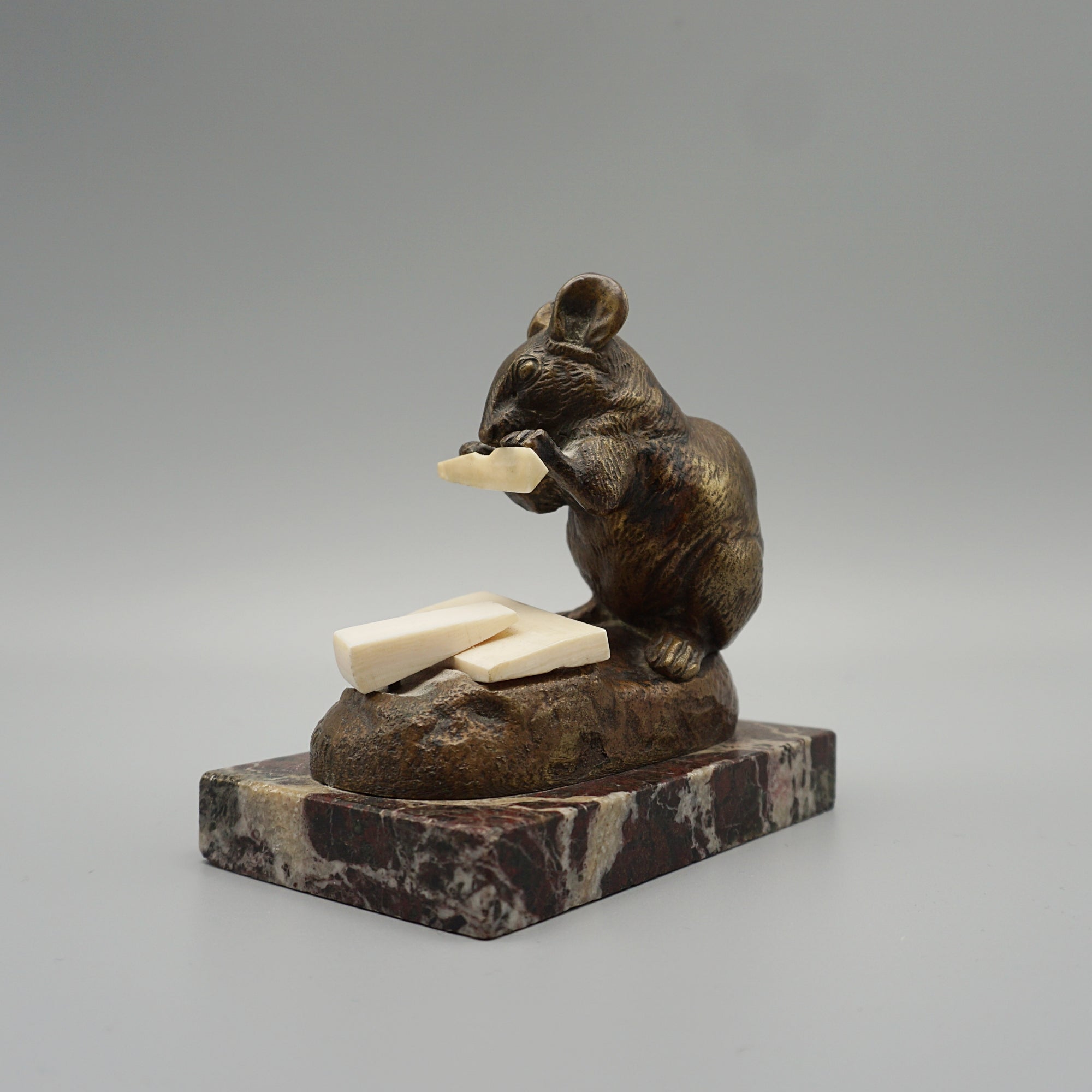 Masson Mouse with Cheese Bronze with Marble Base - Jeroen Markies Art Deco