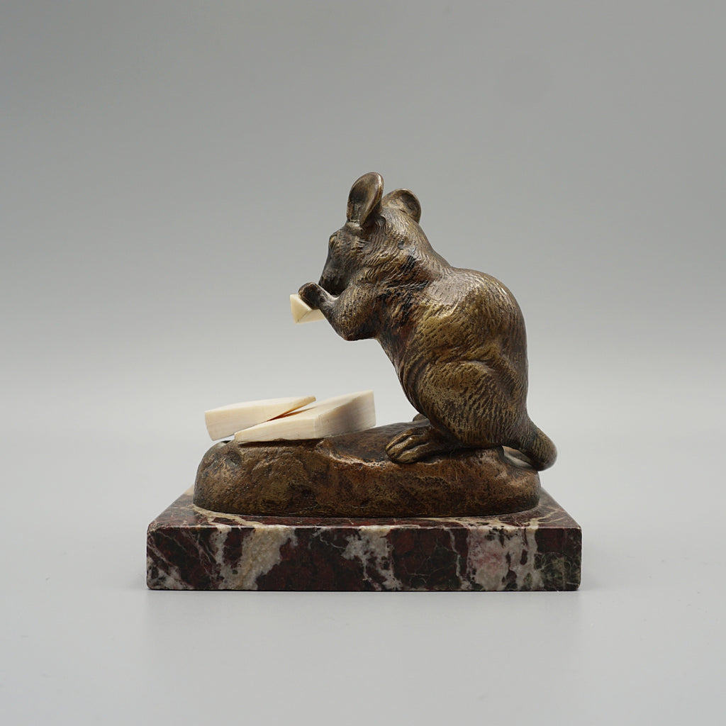 Masson Mouse with Cheese Bronze with Marble Base - Jeroen Markies Art Deco