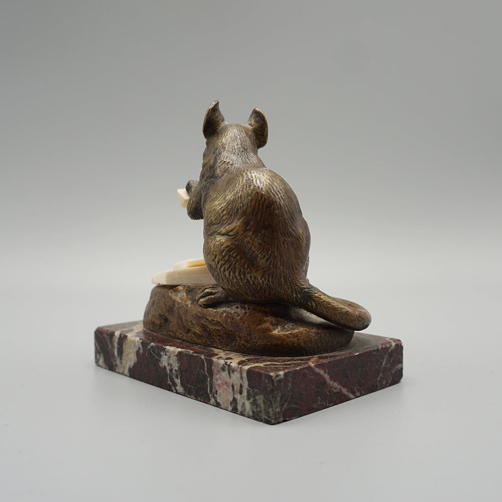Masson Mouse with Cheese Bronze with Marble Base - Jeroen Markies Art Deco