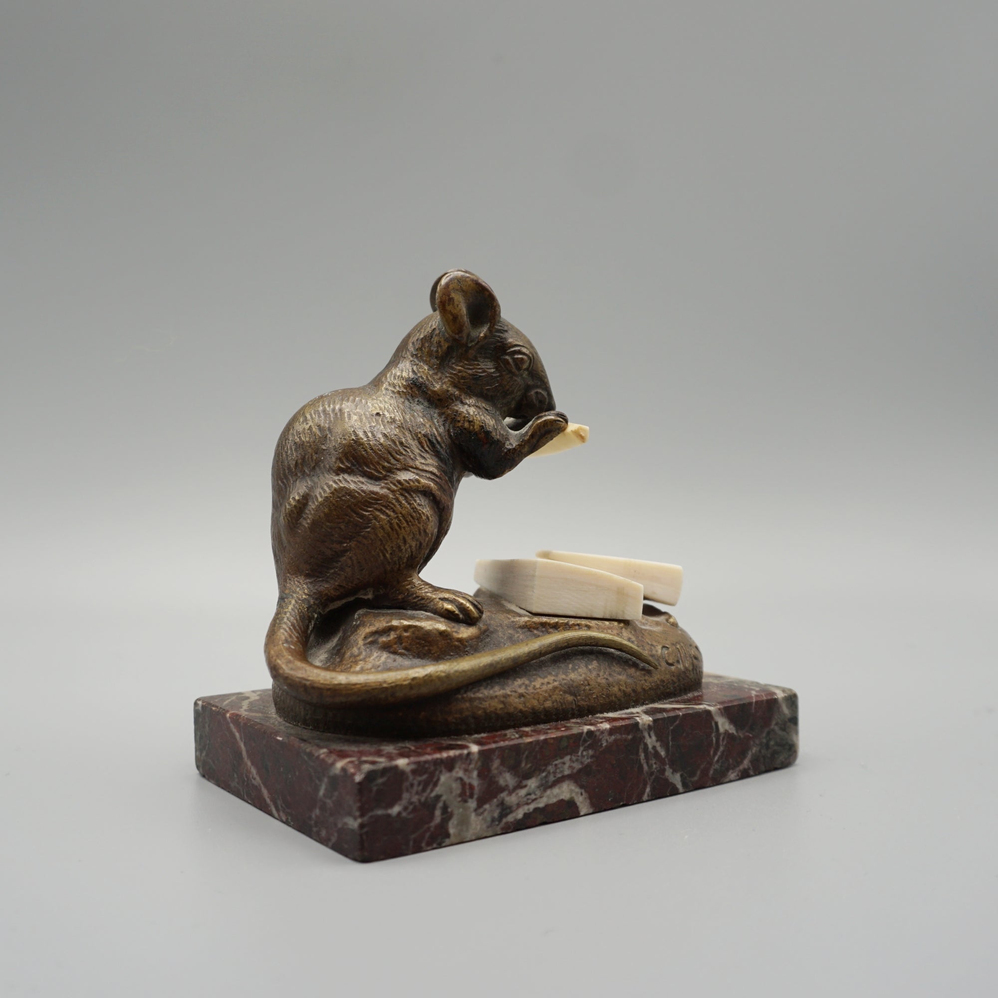 Masson Mouse with Cheese Bronze with Marble Base - Jeroen Markies Art Deco