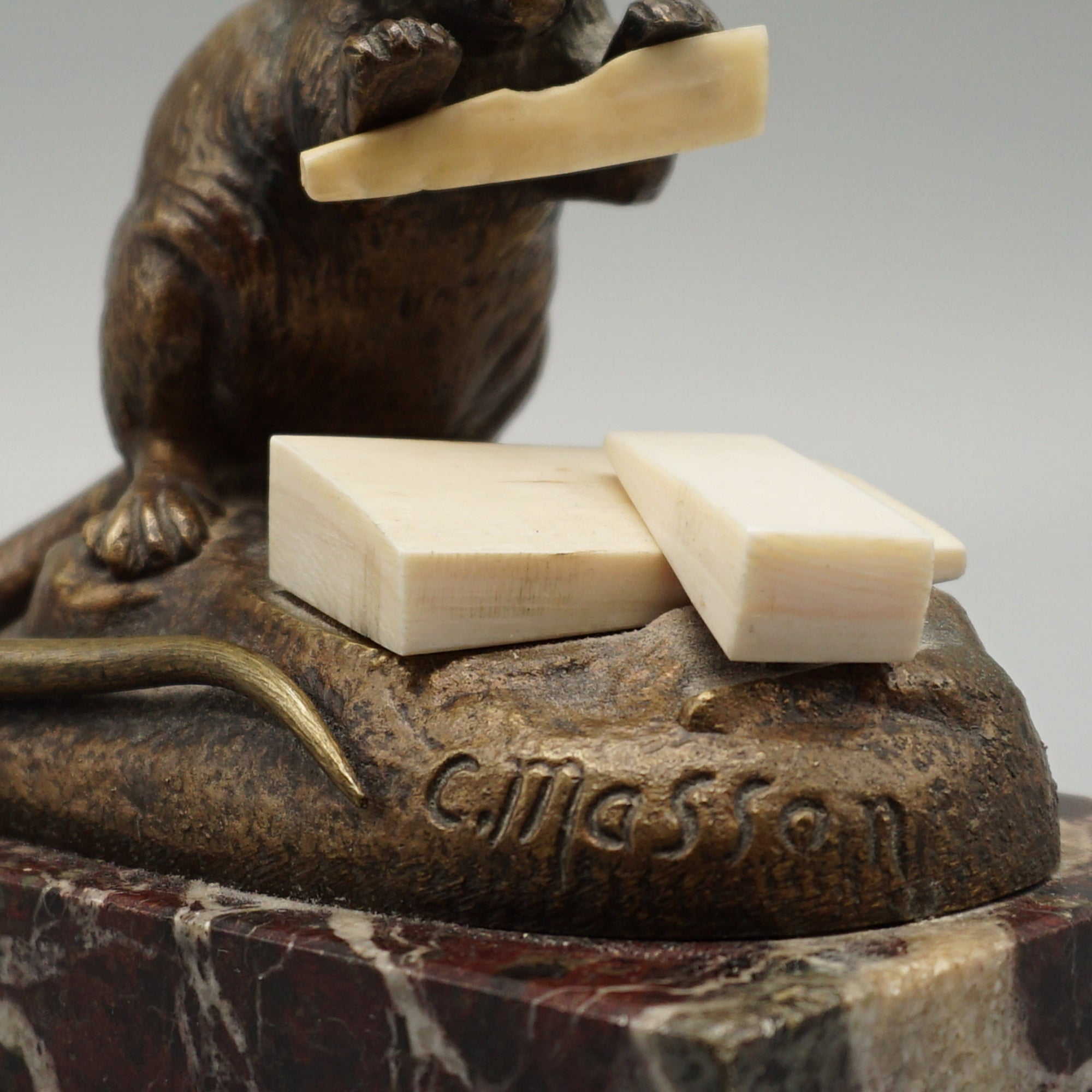 Masson Mouse with Cheese Bronze with Marble Base - Jeroen Markies Art Deco