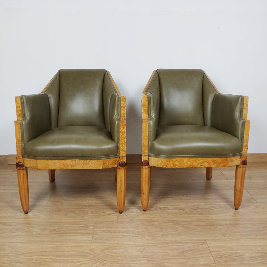 Original 1930's Art Deco Armchairs - Green Leather Vintage Armchairs - Markies Art Deco