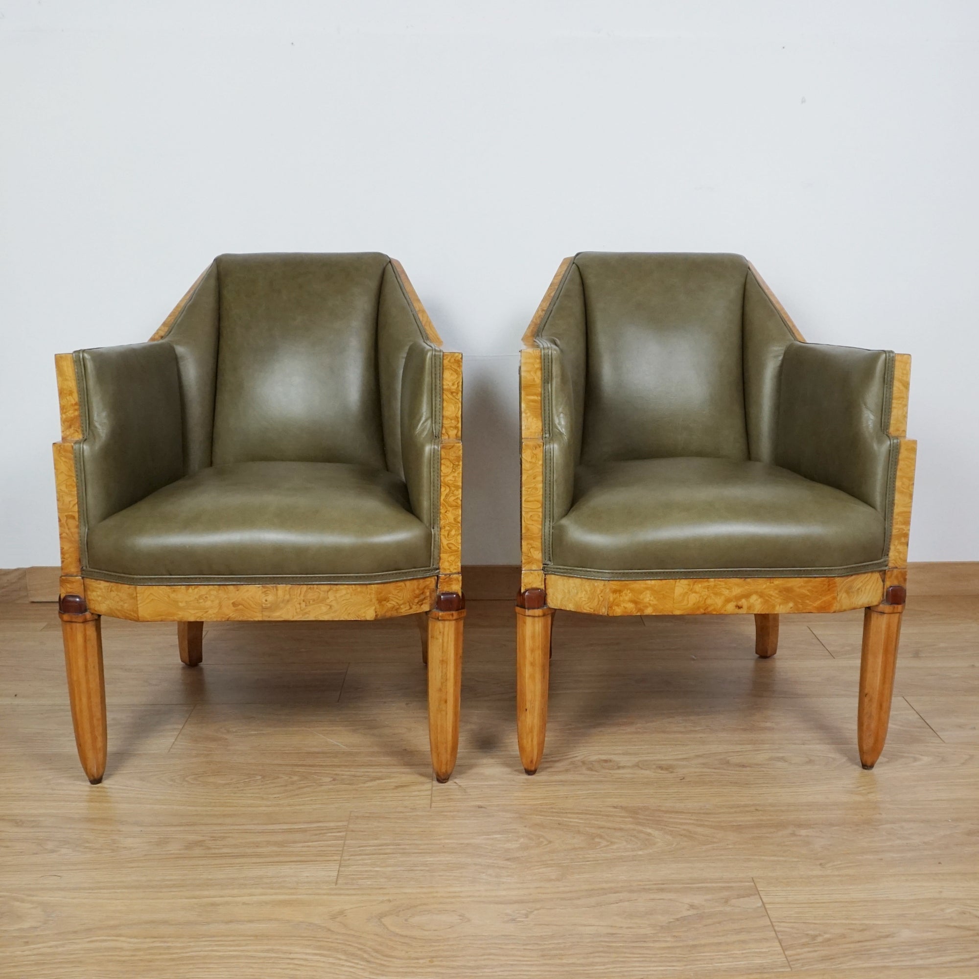 Original 1930's Art Deco Armchairs - Green Leather Vintage Armchairs - Markies Art Deco