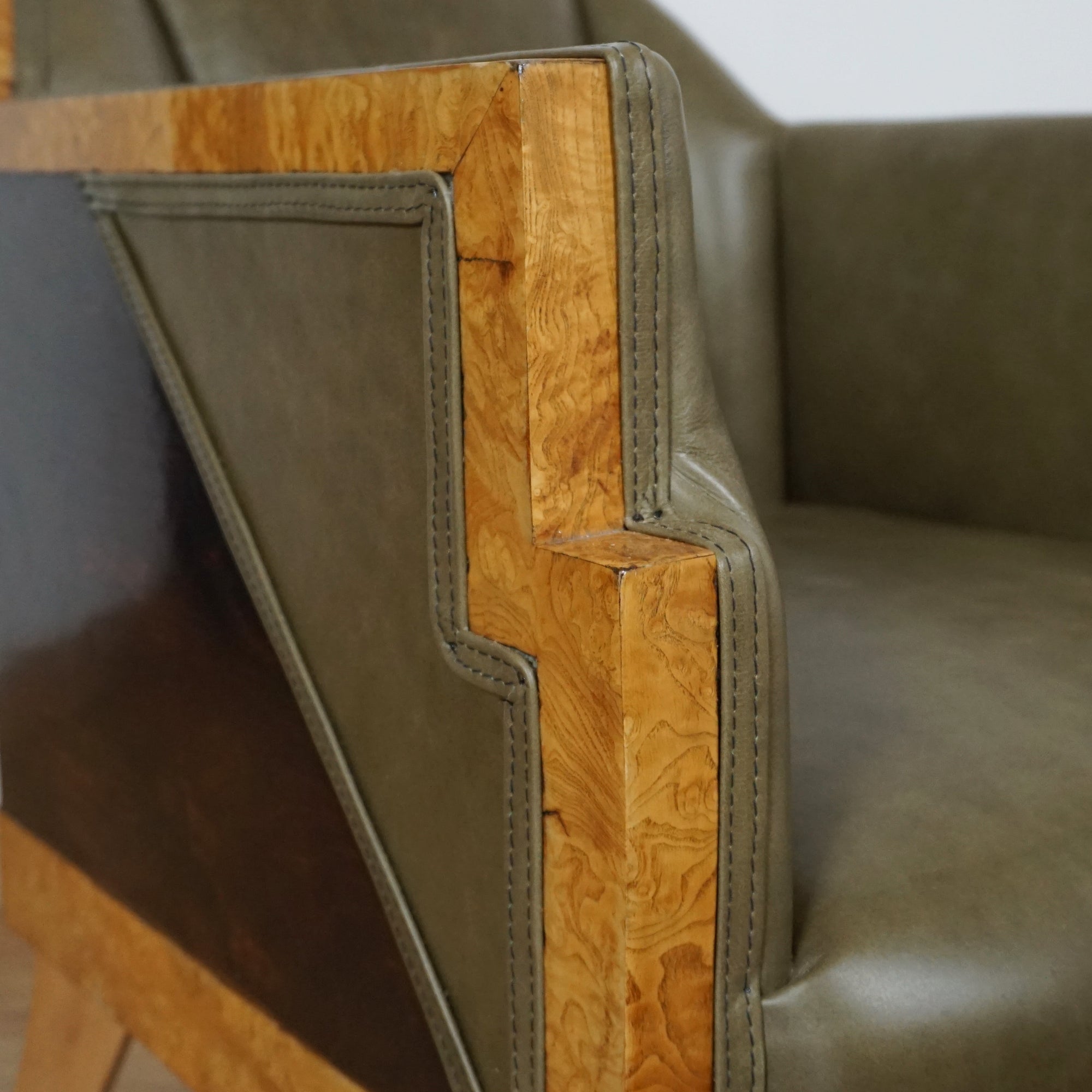 Original 1930's Art Deco Armchairs - Green Leather Vintage Armchairs - Markies Art Deco