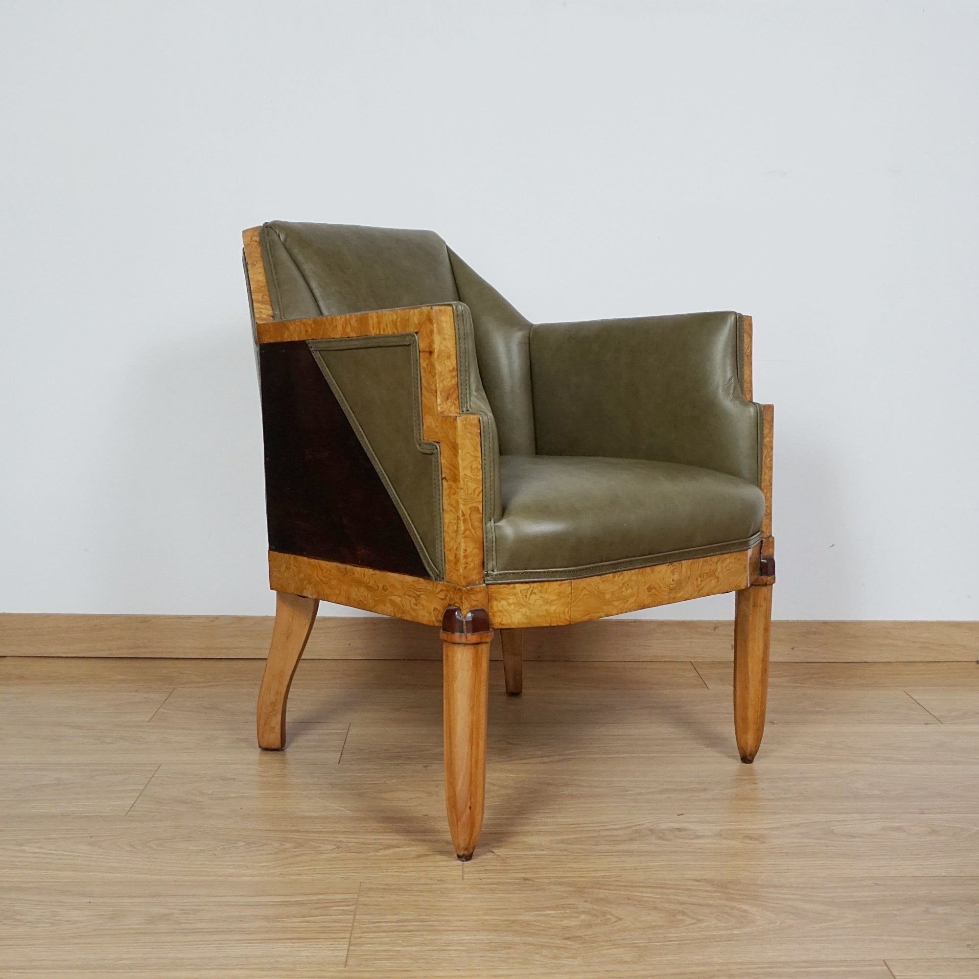 Original 1930's Art Deco Armchairs - Green Leather Vintage Armchairs - Markies Art Deco