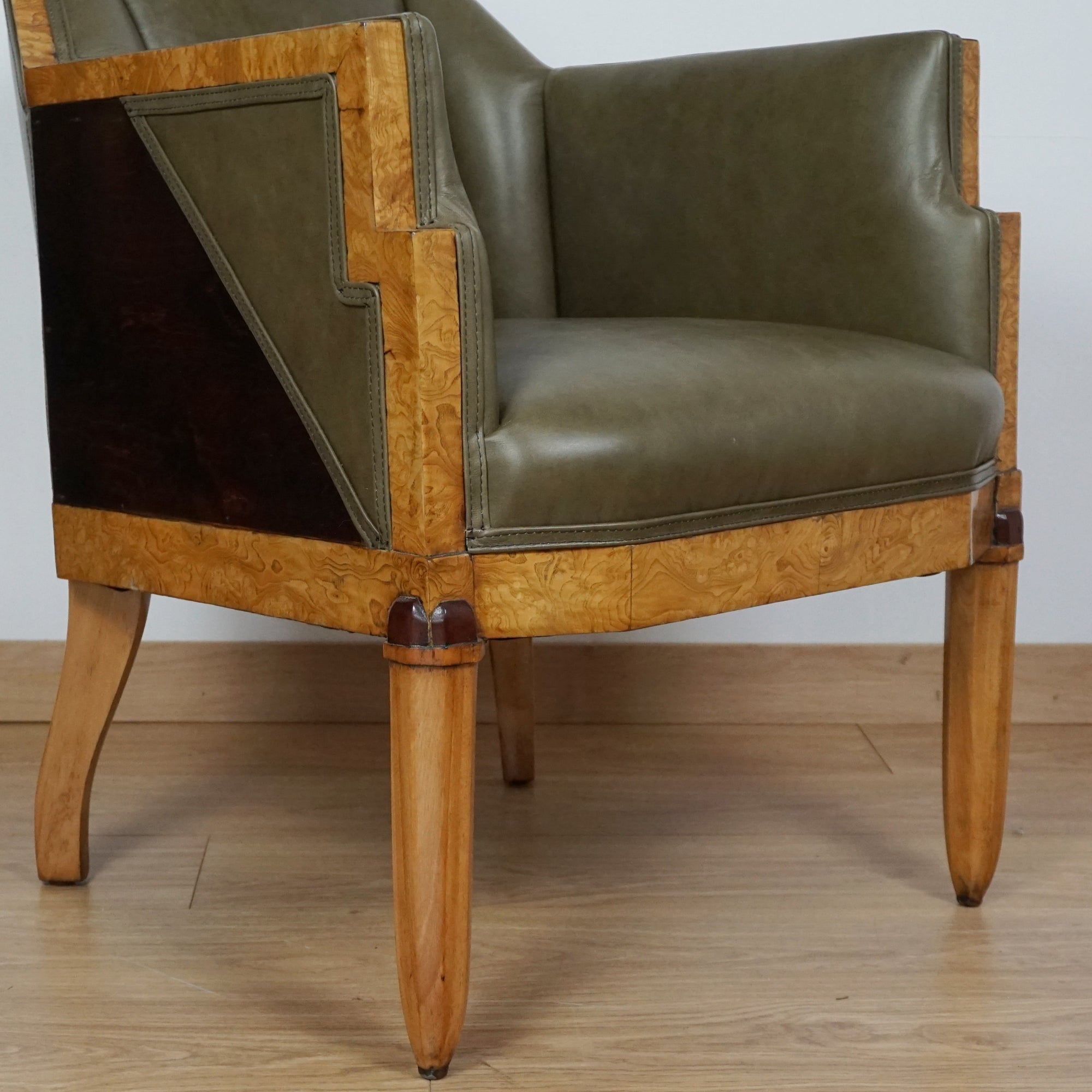 Original 1930's Art Deco Armchairs - Green Leather Vintage Armchairs - Markies Art Deco