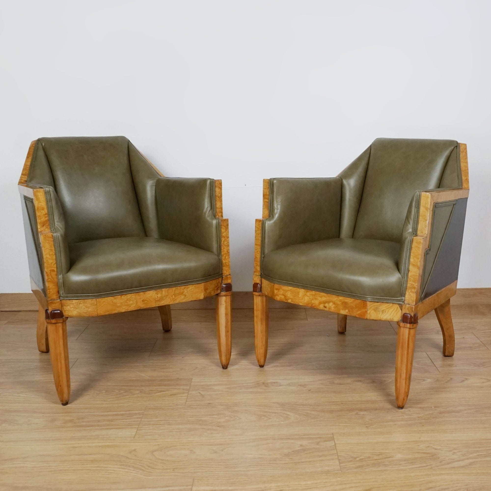 Original 1930's Art Deco Armchairs - Green Leather Vintage Armchairs - Markies Art Deco