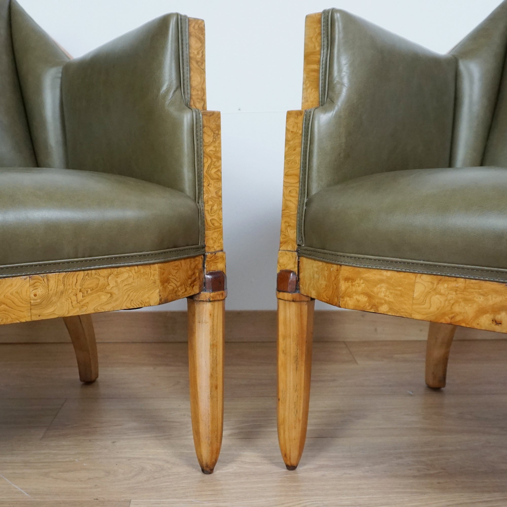 Original 1930's Art Deco Armchairs - Green Leather Vintage Armchairs - Markies Art Deco