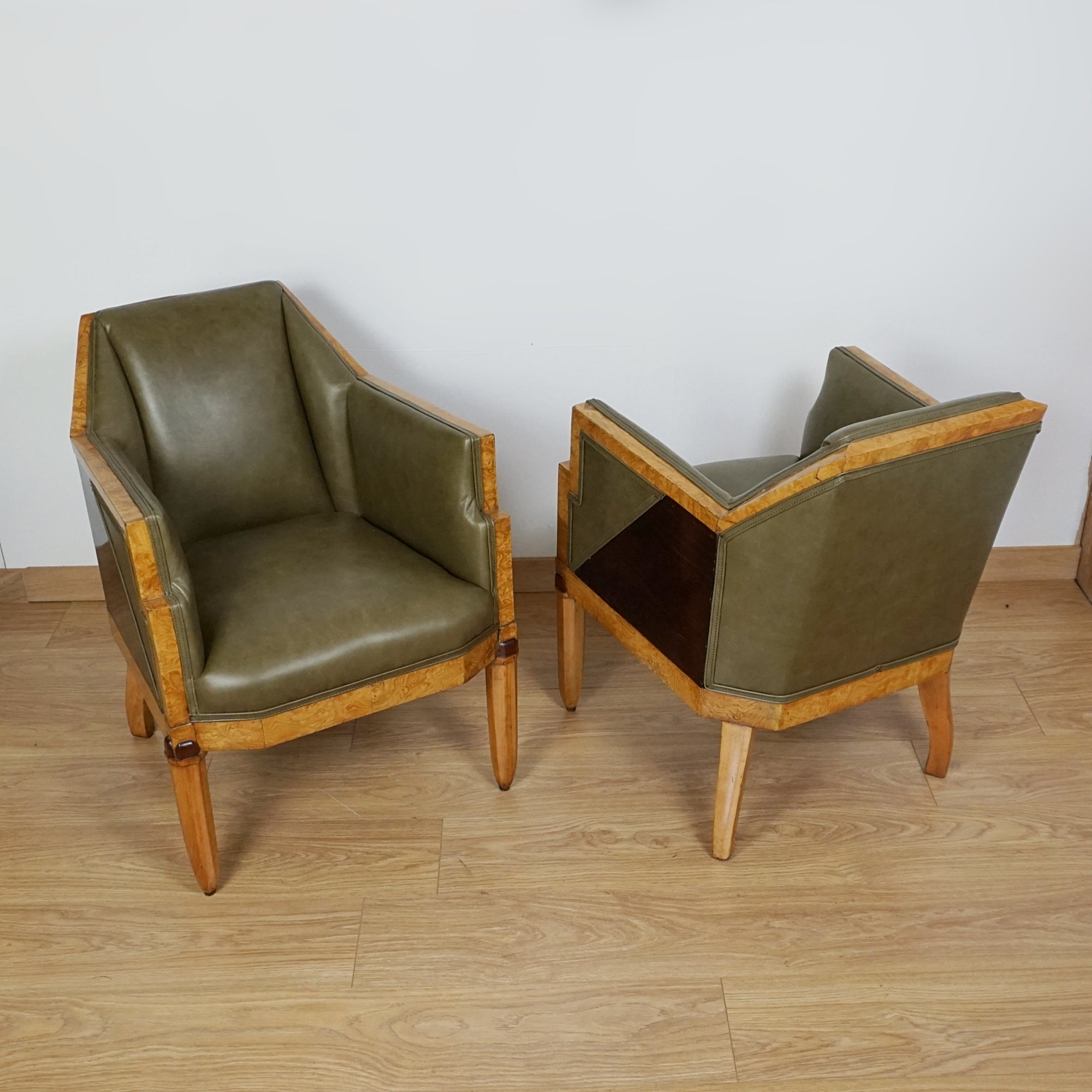 Original 1930's Art Deco Armchairs - Green Leather Vintage Armchairs - Markies Art Deco