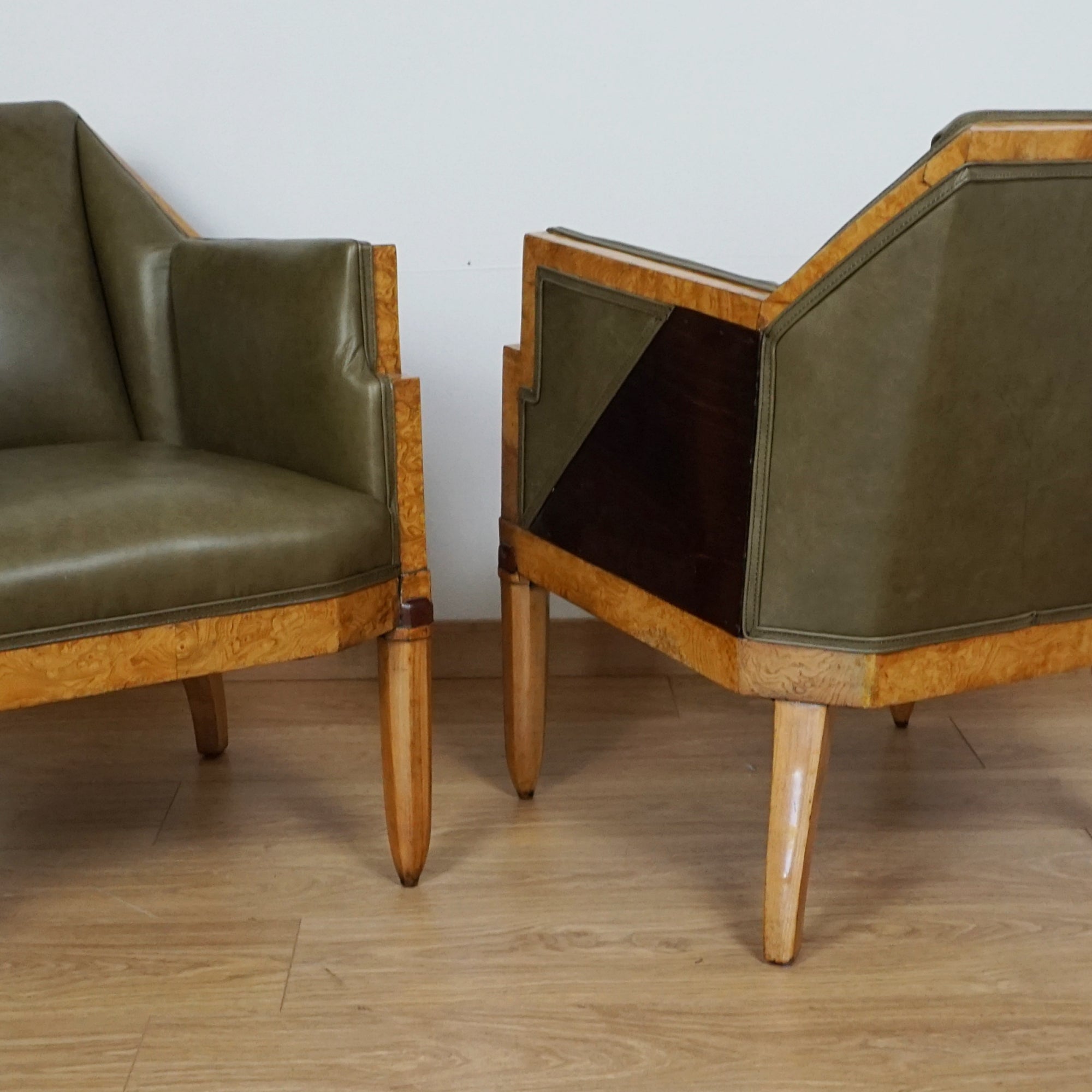 Original 1930's Art Deco Armchairs - Green Leather Vintage Armchairs - Markies Art Deco