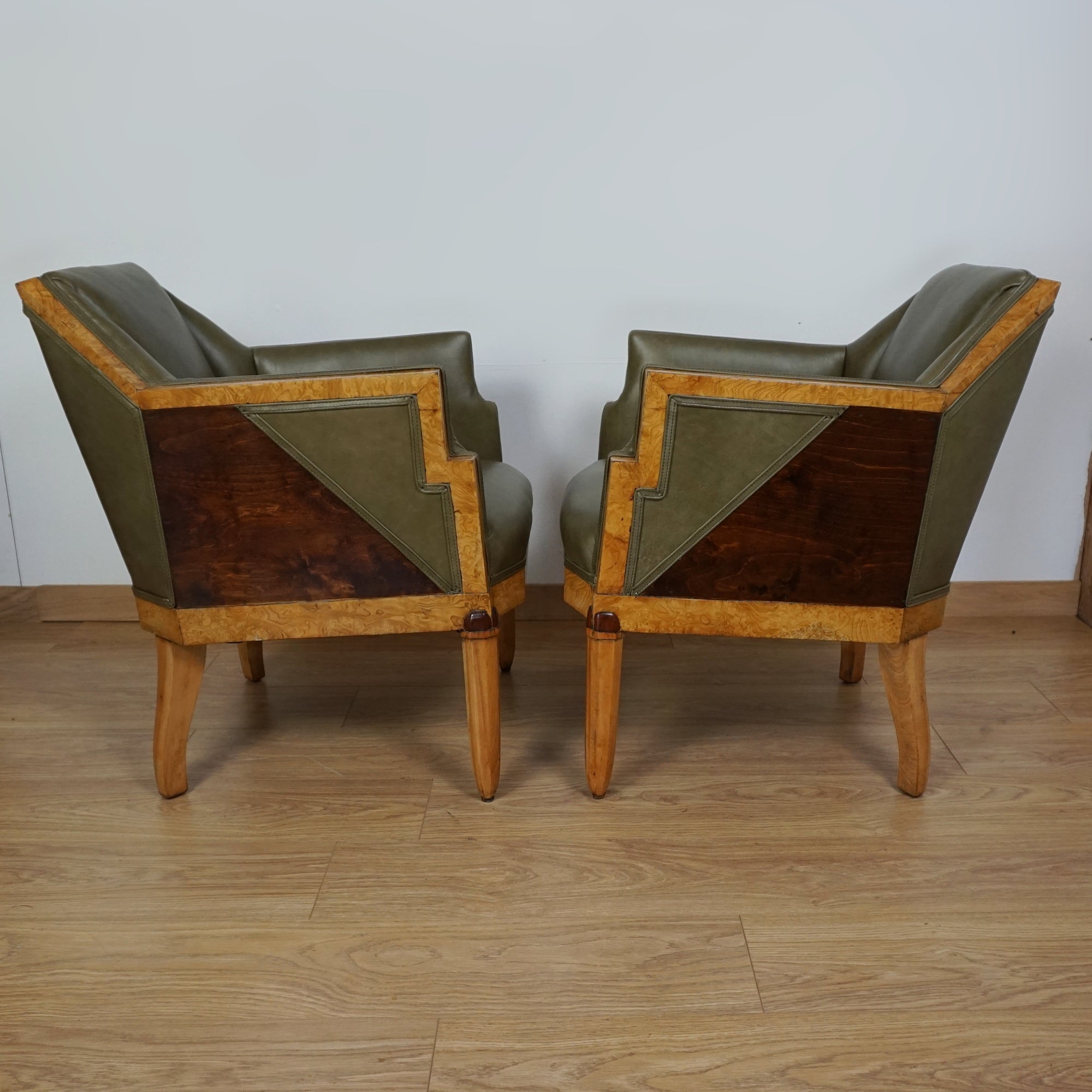 Original 1930's Art Deco Armchairs - Green Leather Vintage Armchairs - Markies Art Deco