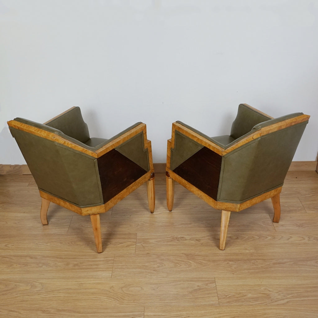 Original 1930's Art Deco Armchairs - Green Leather Vintage Armchairs - Markies Art Deco