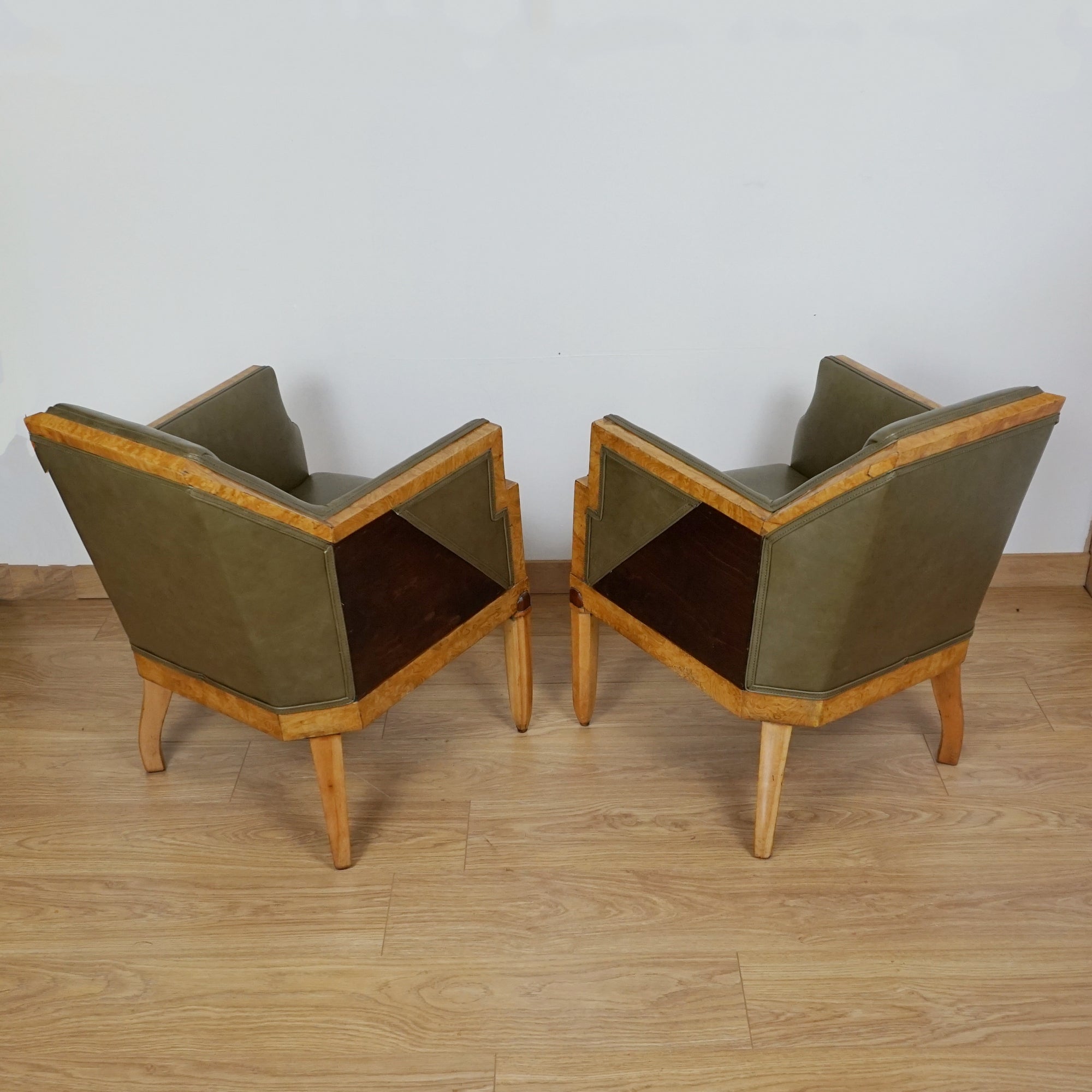 Original 1930's Art Deco Armchairs - Green Leather Vintage Armchairs - Markies Art Deco