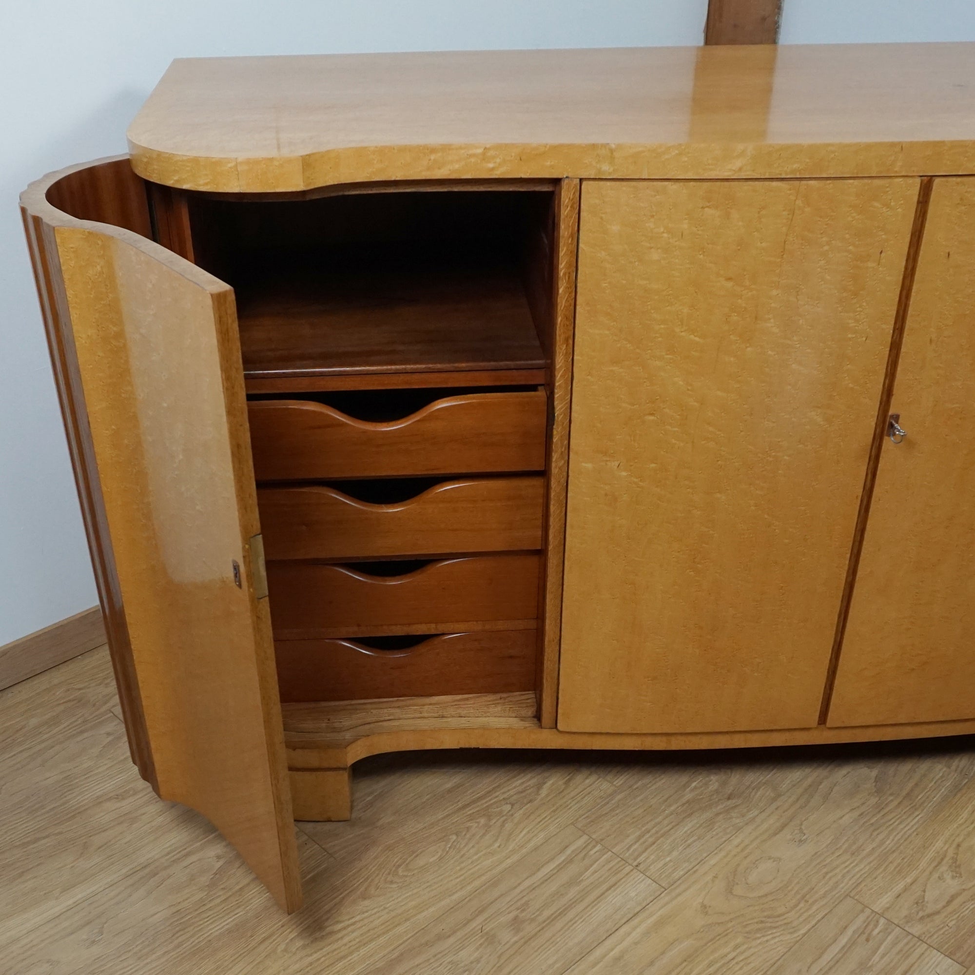Maurice Adams Art Deco Serpentine Sideboard - Markies Antiques 