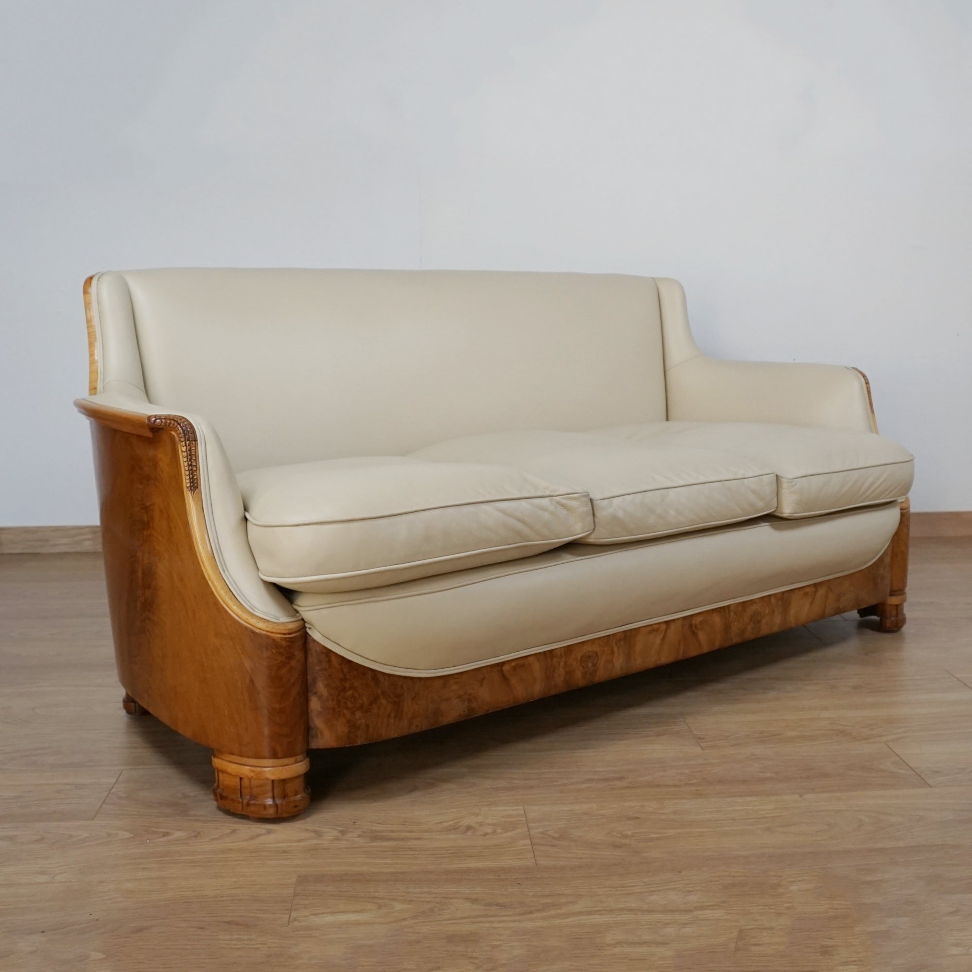Art Deco Burr Walnut and Leather Sofa by Maurice Adams - Jeroen Markies Art Deco