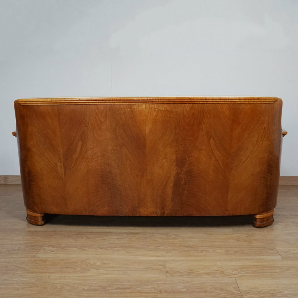 Art Deco Burr Walnut and Leather Sofa by Maurice Adams - Jeroen Markies Art Deco