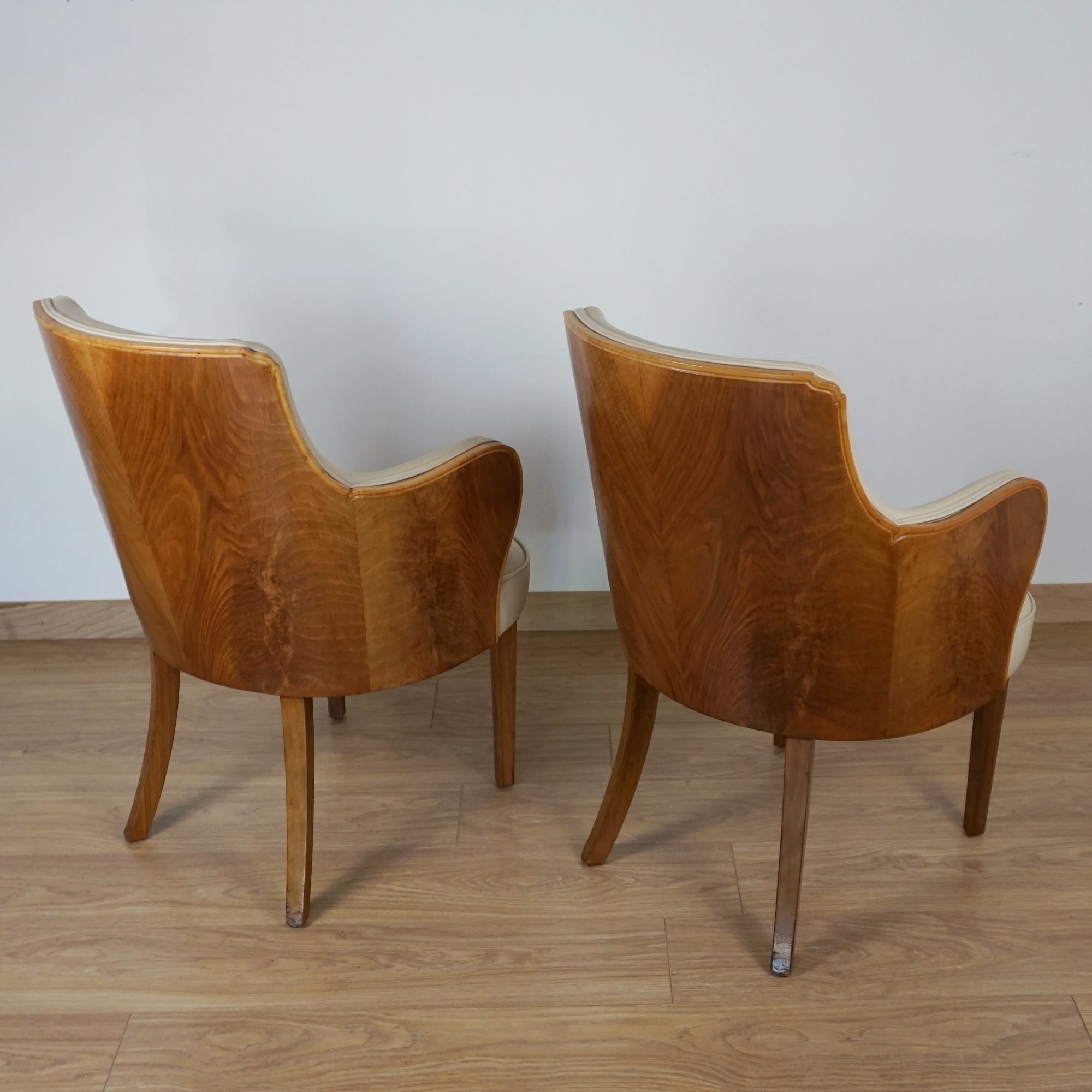 Pair of Walnut and Cream Leather Armchairs by Maurice Adams - Jeroen Markies Art Deco