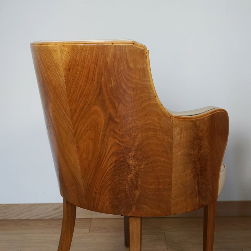 Pair of Walnut and Cream Leather Armchairs by Maurice Adams - Jeroen Markies Art Deco