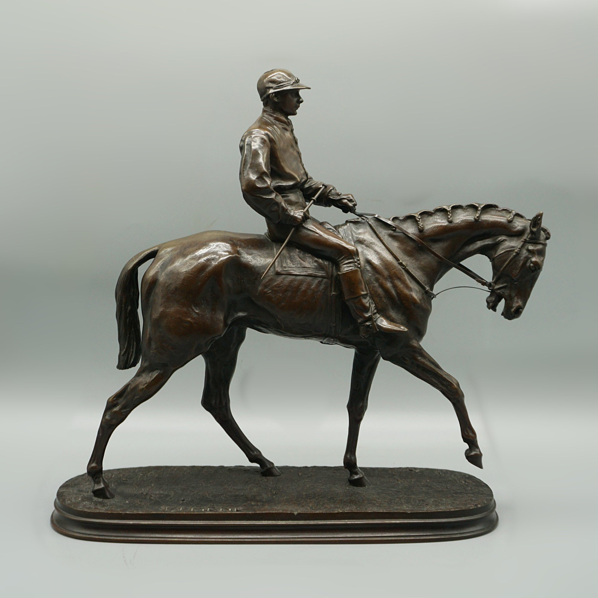 Pierre Jules Mene Jockey and Racehorse mid-19th century bronze sculpture. - Jeroen Markies Art Deco