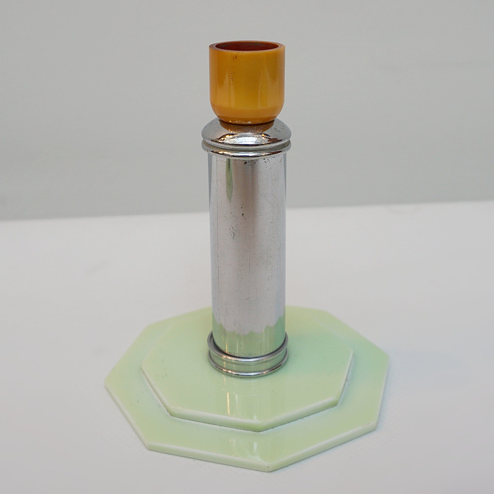 Pair of Art Deco Candlesticks. Bakelite Candle Holders. 1930's Candlesticks. Chromed Candlesticks. Jeroen Markies Art Deco