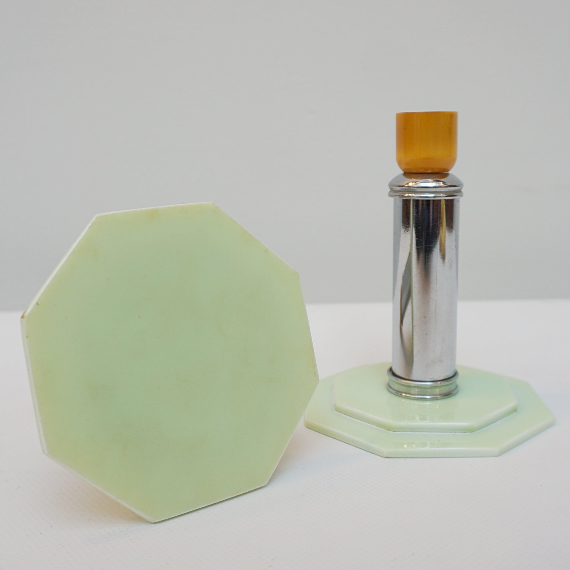 Pair of Art Deco Candlesticks. Bakelite Candle Holders. 1930's Candlesticks. Chromed Candlesticks. Jeroen Markies Art Deco