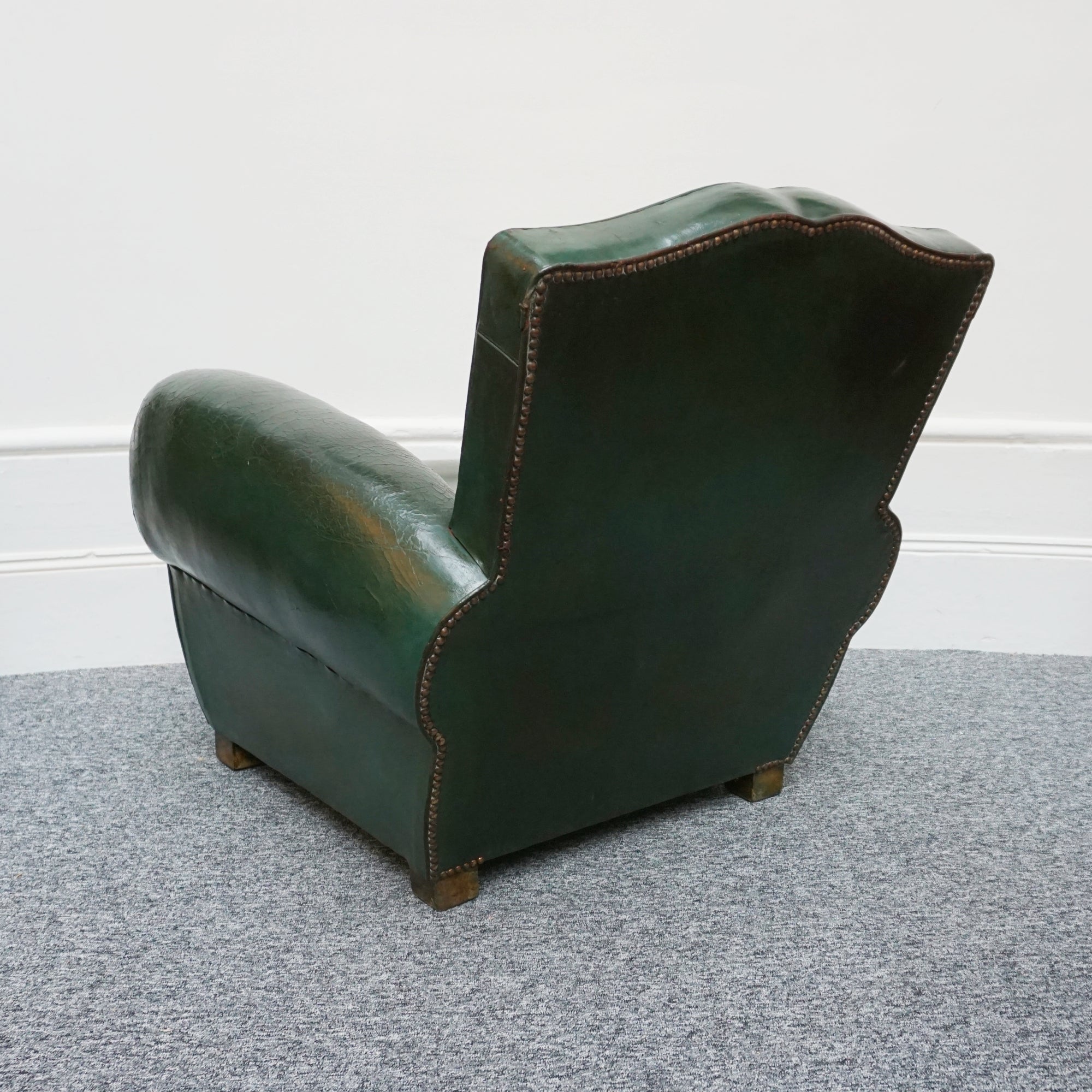 Original Vintage French Art Deco Moustache Backed Club Chairs in Vintage Green Leather - Jeroen Markies Art Deco