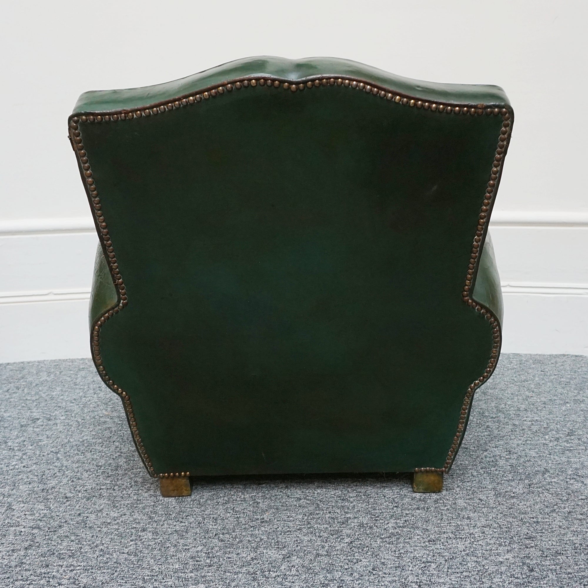 Original Vintage French Art Deco Moustache Backed Club Chairs in Vintage Green Leather - Jeroen Markies Art Deco